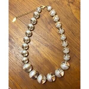 Coldwater Creek Large Bead Necklace Lucite and Faux Pearl 20' to 23" Gold Tone